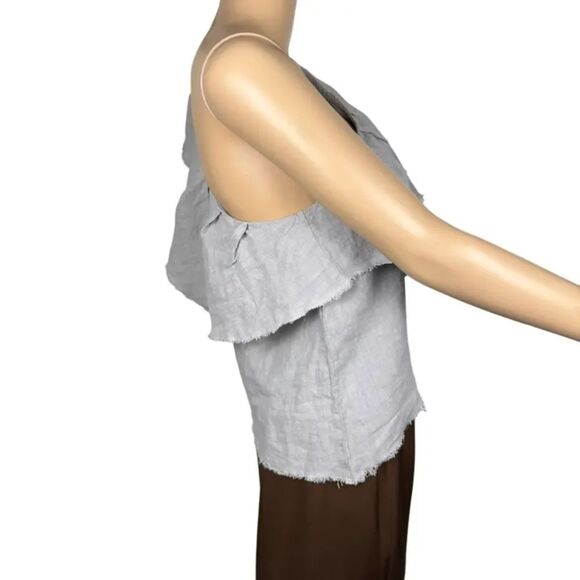 Gray Zara Linen Asymmetrical One Shoulder Ruffle Raw Hem Boho Blouse Top (NWT) - Picture 6 of 8
